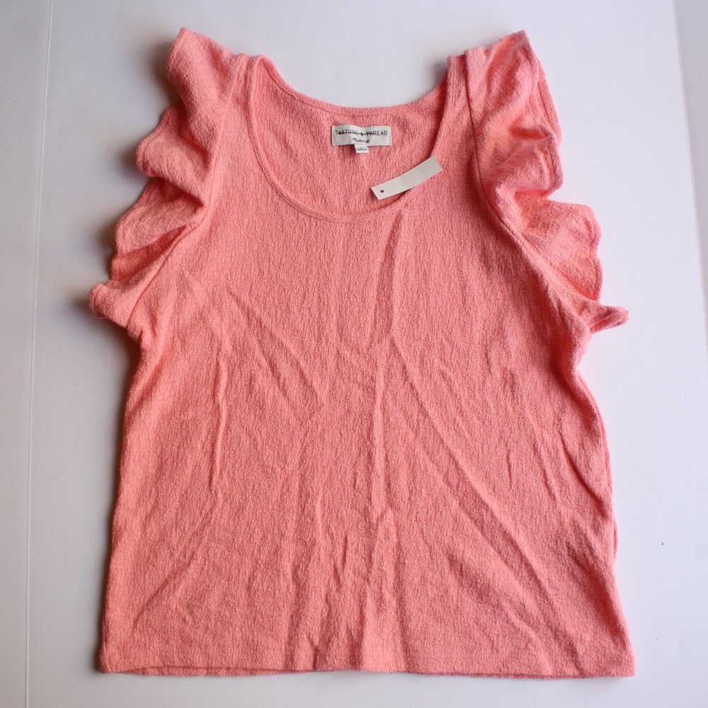 Madewell Texture & Thread Ruffle Sleeve Tank Top Pink NEW X-Large XL
